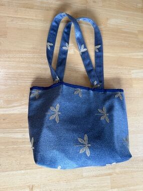 Sally Spicer - San Francisco Blue Floral-Embroidered Dragonfly Tote Bag